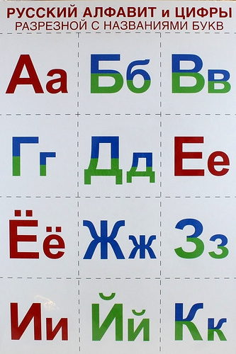 Русский алфавит и цифры. Разрезной с названиями букв