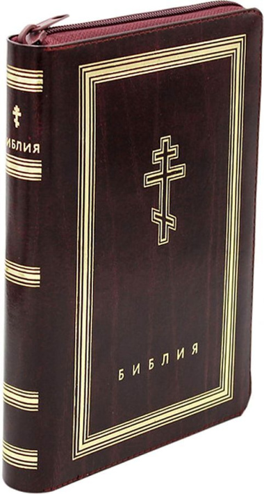 Библия. Книги Священного Писания Ветхого и Нового Завета (рециклированная кожа бордовая, молния, золотой обрез)