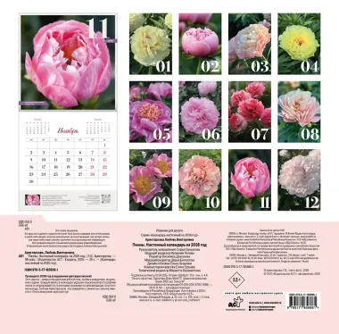 Календарь 2026г. 300*300 Пионы. Настенный календарь, на скрепке