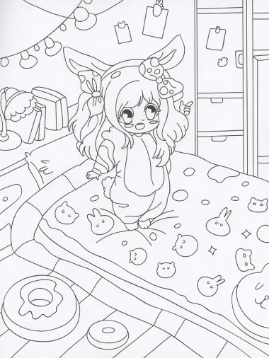 Кавайные девочки. Раскраска