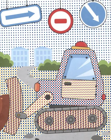 Водная раскраскас цветными элементами. На стройке