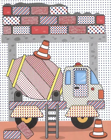 Водная раскраскас цветными элементами. На стройке