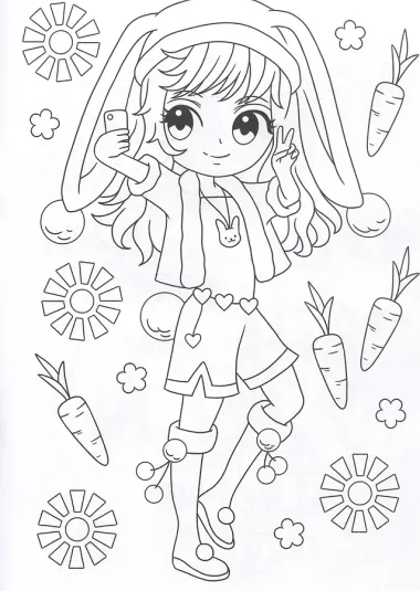 Анимешные малышки. Раскраска с украшениями