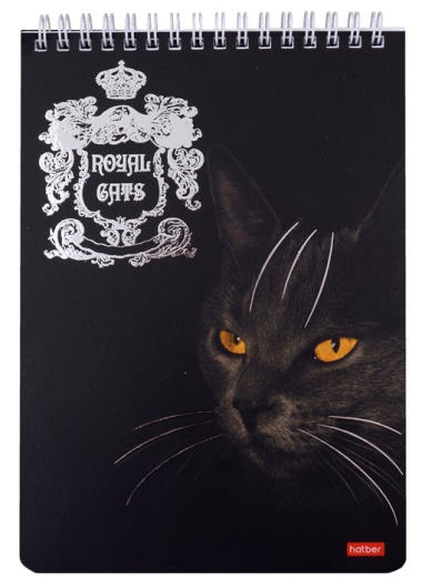 Блокнот А5 80л кл. "Royal Cats" гребень, мат.ламинация, 3D фольга, ассорти