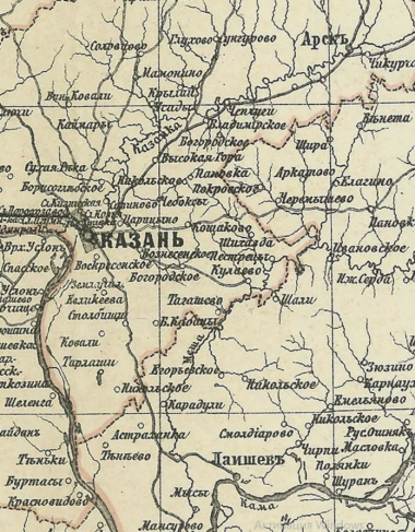 Карта-ретро Казанской губернии, состояние на 1895 г., в картонном тубусе с подвесом