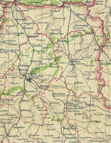 Карта-ретро Тульской губернии, состояние на 1902 г., в картонном тубусе с подвесом