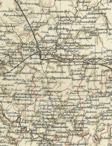 Карта-ретро Вятской губернии, состояние на 1892г., в картонном тубусе с подвесом