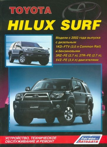 Toyota HiLux Surf. Модели с 2002 года выпуска с дизельным 1KD-FTV (3,0 л. Common Rail) и бензиновыми 3RZ-FE (2,7 л.), 2TR-FE (2,7 л.) и 5VZ-FE (3,4 л.