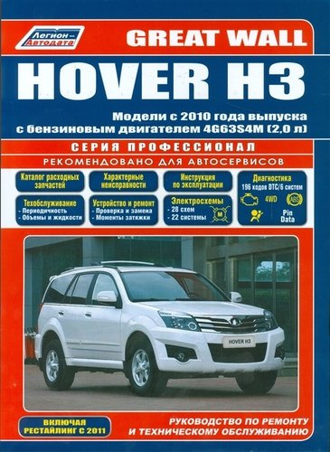 Great Wall HOVER H3. Модели с 2010 года выпуска с бензиновым двигателем 4G63S4M (2,0 л.). Включены рестайлинговые модели с 2011 года выпуска. Руководс