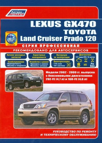 Lexus GX 470. Toyota Land Cruiser Prado 120. Модели 2002-2009 гг. выпуска с бензиновыми двигателями 2UZ-FE (4,7 л.) и 1GR-FE (4,0 л.). Руководство по