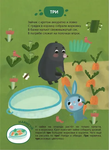 Задания и задачки для малышей 2+. Зайчонок в огороде. Цвет, счет