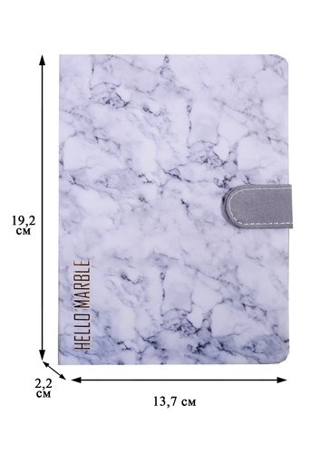 Блокнот с магнитной застежкой Hello marble (мрамор серый) (золотое тиснение) (256стр) (13x19)