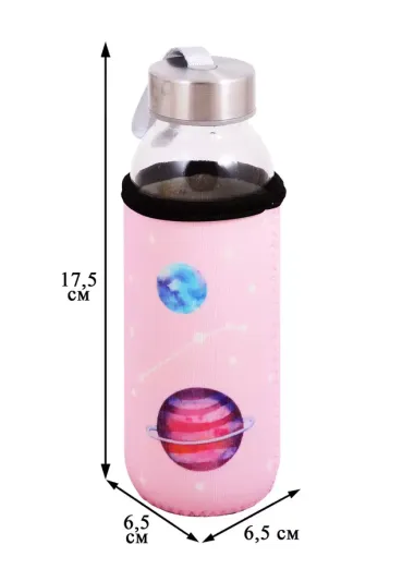 Бутылка в чехле Планеты на розовом фоне (стекло) (360мл) (12-07599-7012)