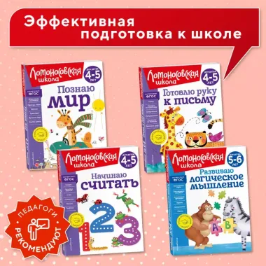 Комплект из 4 книг для детей 5-6 лет: Считаю и решаю + Пишу буквы + Хочу читать + Развиваю логическое мышление. Ломоносовская школа