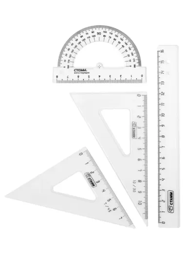 Набор геометрический малый (треуг.2шт.,лин.16,тр-р) прозрачн., Стамм