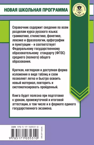 Русский язык в таблицах и схемах. Справочное пособие. 10-11 классы