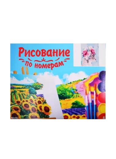 Набор д/творчества Рыжий кот Холст с красками 40х50см Котик с цветами Х-9008