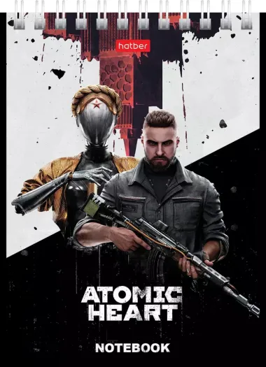 Блокнот А6 40л кл. "Atomic Heart" мел.картон, гребень, ассорти