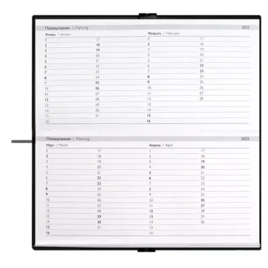 Планинг дат. 2025г. 64л "Тиволи глосс" черный, карманный, кожзам, мягк. переплет, блинт.тиснение, застежка-резинка, офсет, ляссе