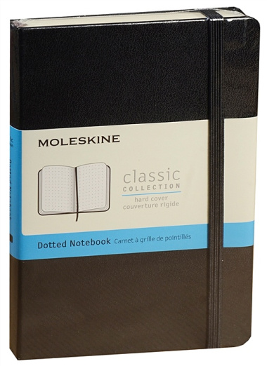 Записная книжка А6 96л в точку "Classic Pocket" черная, жесткая обложка, резинка, Moleskine