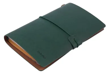 Записная книжка-органайзер А6+ лин/крафт, зеленая, кожзам, на резинке, Schiller
