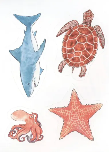 Многоразовые наклейки. Морские животные