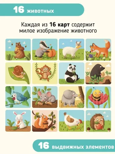 Развивающие карточки животные с выдвижными элементами 