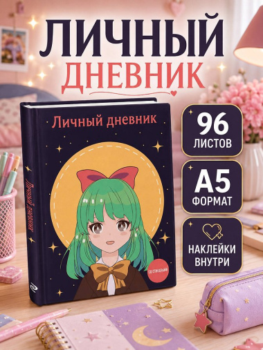 Дневник для девочек «Девочка с бантиком» А5, 48 листов, со стикерами, Эксмо
