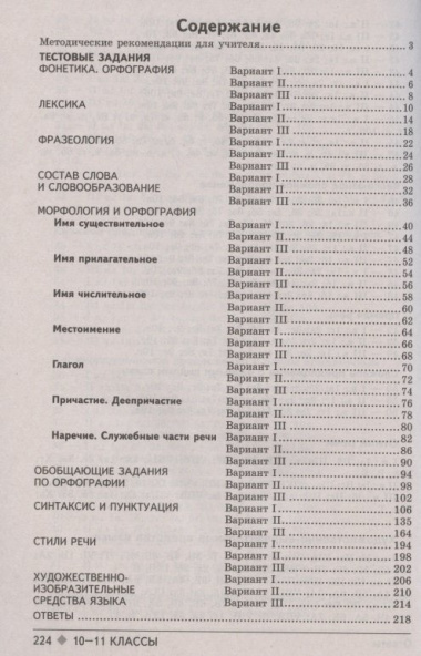 Тестовые задания для проверки знаний учащихся по русскому языку. 10-11 классы
