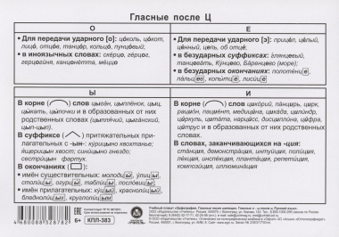Учебные плакаты. Русский язык. Гласные после шипящих и Ц. Правописание