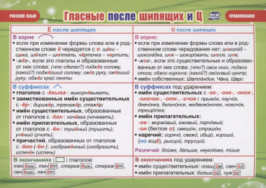 Учебные плакаты. Русский язык. Гласные после шипящих и Ц. Правописание
