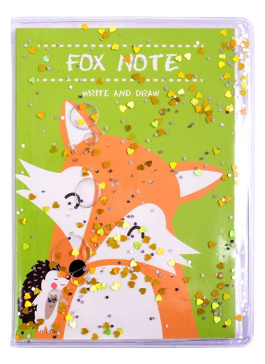 Записная книжка А6 56л кл. "Fox Note" скрепка, обложка с гелевым наполнением, глиттер внутри, морозостойкий