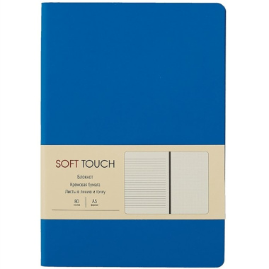 Книга для записей А5 80л "Soft Touch. Космический синий" иск.кожа, инт.обл., лин., тчк., нелин., ляссе, инд.уп.