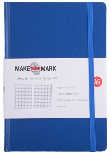 Книга для записей А5 100л кл. "Make your mark" син.тв.переплет, тонир.блок, резинка, ляссе, инд.уп.