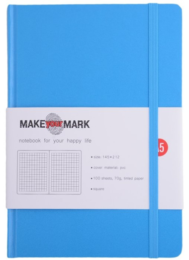 Книга для записей А5 100л кл. "Make your mark" голуб.тв.переплет, тонир.блок, резинка, ляссе, инд.уп.